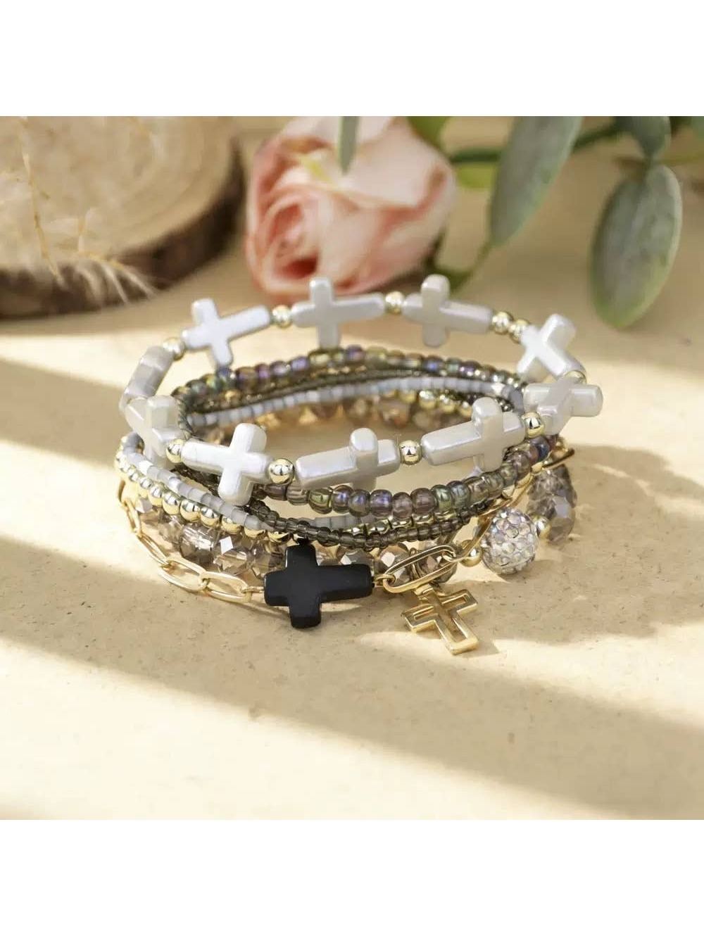 Silver Cross Christian Stackable Bracelets